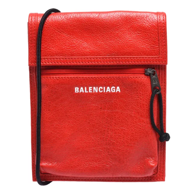 【Balenciaga 巴黎世家】經典Explorer系列品牌粗體字母烙印小羊皮斜背包(小-紅532298-DB505-6501)