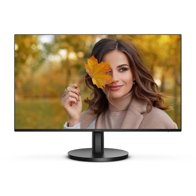 AOC 27B3HA2 27吋 IPS 面板顯示器，提供 1920x1080 全高畫質解析度與 100Hz 更新頻率，適合看片追劇、OA 辦公與學生入門使用。具備 4ms 反應時間、1300:1 高對比、178° 廣視角，以及抗藍光、護眼、零閃屏等健康功能。內建喇叭、窄邊框超薄設計、VESA 壁掛支援，亮度 250 cd/m² 與 Adaptive-Sync 技術，確保流暢視覺體驗。HDMI 與 VGA 輸入，重量僅 3.98kg，三年保固，美型時尚外觀尺寸 452.9 × 616.6 × 229.5 mm，CP 值高護眼款首選！