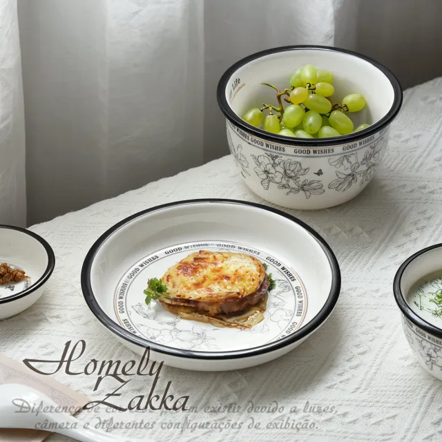 【Homely Zakka】法式經典復古黑白浪漫系列陶瓷餐盤碗餐具_9件組(陶瓷碗禮盒 入厝禮 餐具 瓷器碗盤)