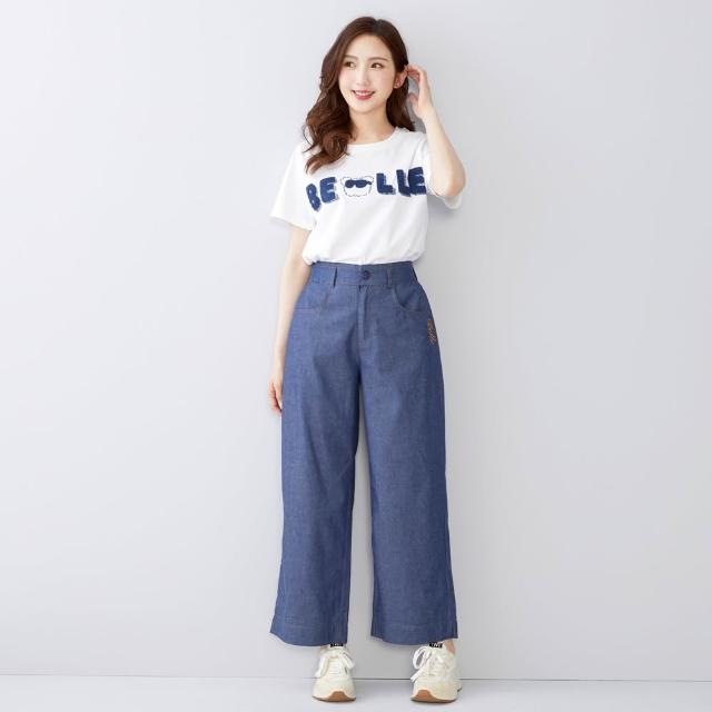 【betty’s 貝蒂思】小熊娃娃及字母刺繡牛仔長褲(共二色)