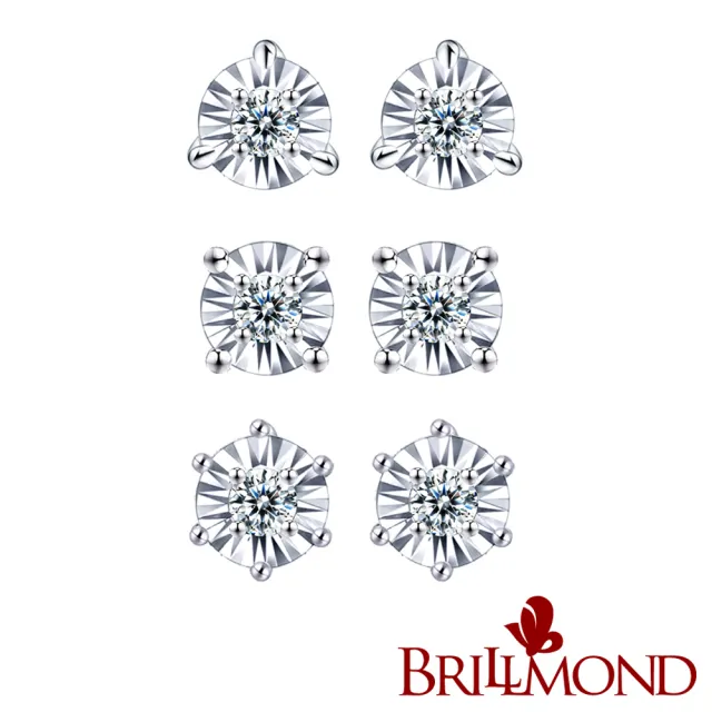 【BRILLMOND】天然鑽石耳環 PT950鉑金 璀璨光芒三款選(天然鑽石總重6分)
