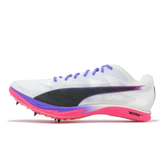 【PUMA】田徑釘鞋 Mid Distance Nitro Elite 3 男鞋 白 紫 可拆式鞋釘 中距離跑(312637-01)