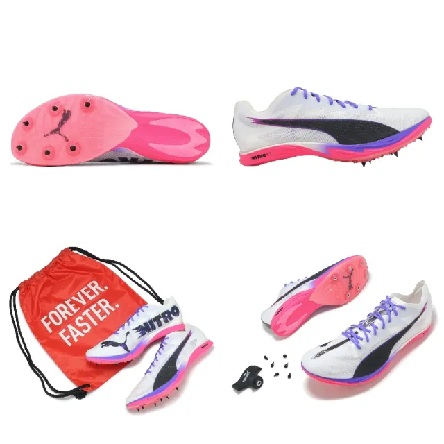 【PUMA】田徑釘鞋 Mid Distance Nitro Elite 3 男鞋 白 紫 可拆式鞋釘 中距離跑(312637-01)