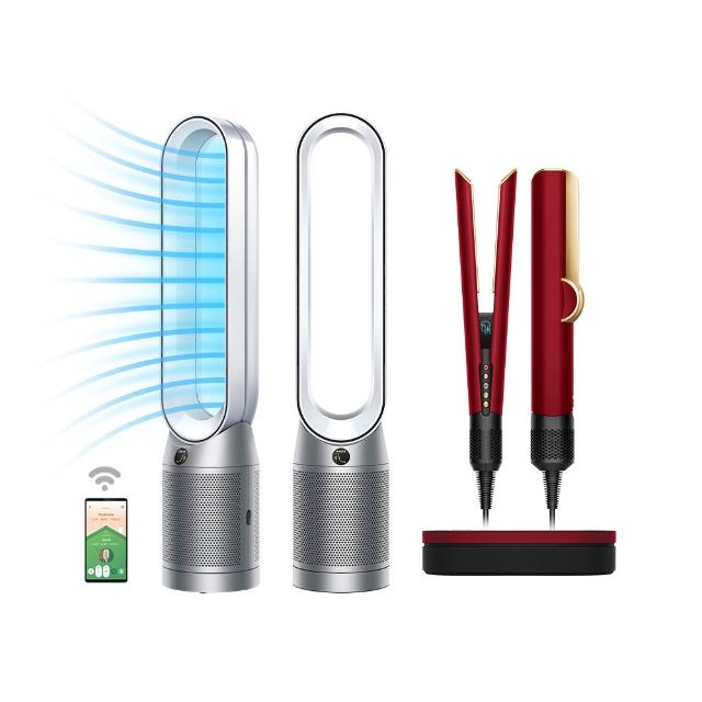 【dyson 戴森】TP07空氣清淨機(銀白色) + HT01二合一吹風直髮器(絲絨紅附精美禮盒)超值組