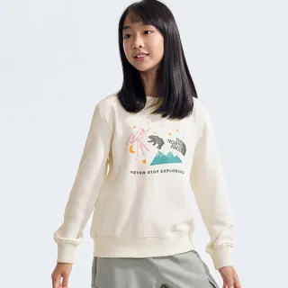【The North Face 官方旗艦】北面兒童米白色純棉舒適大尺寸印花長袖上衣｜89XUQLI
