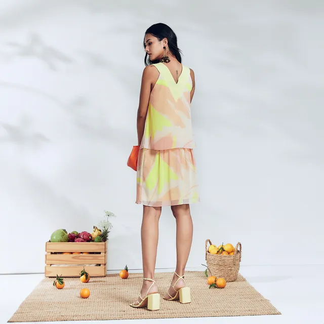 【ICHE 衣哲】Cop.Copine 法國原裝進口漸層幾何雪紡疊層造型洋裝