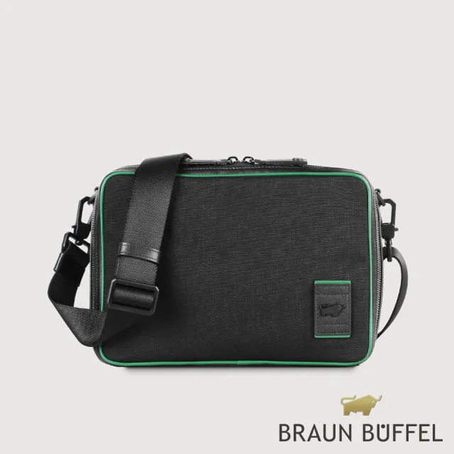 【BRAUN BUFFEL 德國小金牛】微瑕福利出清品 貝瑞 大型橫式斜背包-黑色(BF514-TW61A-BK) 男包推薦