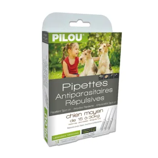 【Pilou 法國皮樂】非藥用防蚤蝨蚊滴劑-中犬用 3ml*3管(5-15公斤以下成犬 GMP認證法國製造 派卡瑞丁)