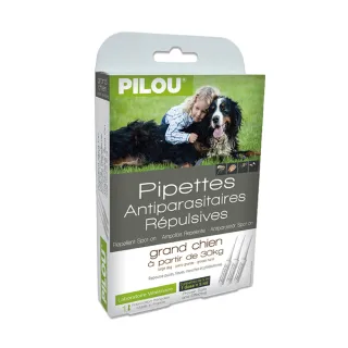 【Pilou 法國皮樂】非藥用防蚤蝨蚊滴劑-大型犬用 5ml*3管(15公斤以上成犬 GMP認證法國製造 派卡瑞丁)