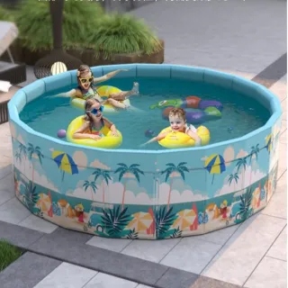 【Zhuyin】免充氣圓形折疊游泳池 1.6米(加贈豪華戲水組 玩沙池 兒童戲水池 摺疊泳池 家庭水池 儲水桶)