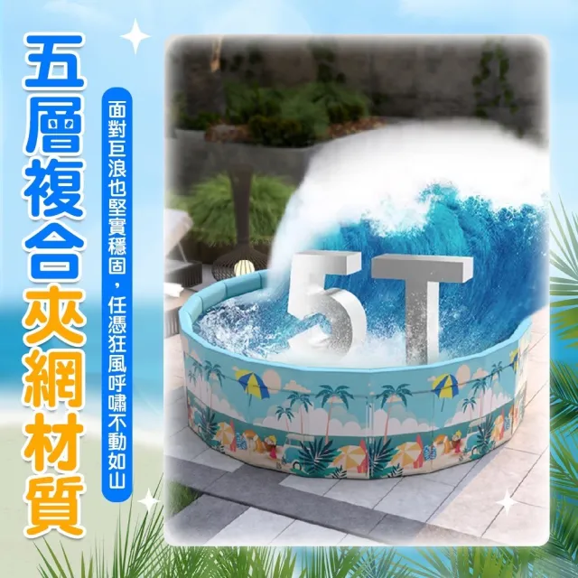 免充氣圓形折疊游泳池 1.6米(加贈豪華戲水組 玩沙池 兒童戲水池 摺疊泳池 家庭水池 儲水桶)