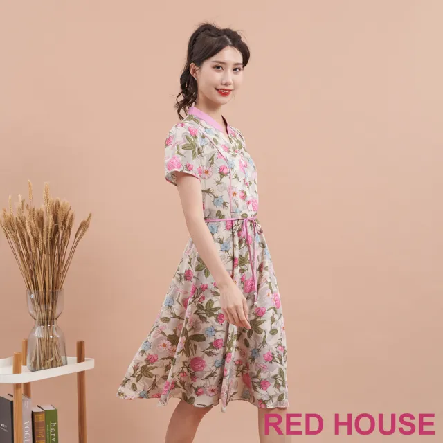 【RED HOUSE 蕾赫斯】浪漫亮眼花朵印花洋裝(粉色)