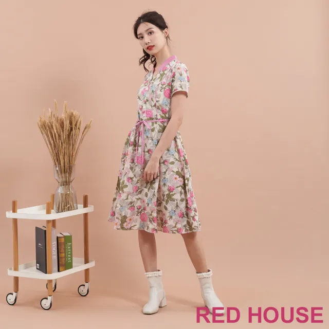 【RED HOUSE 蕾赫斯】浪漫亮眼花朵印花洋裝(粉色)