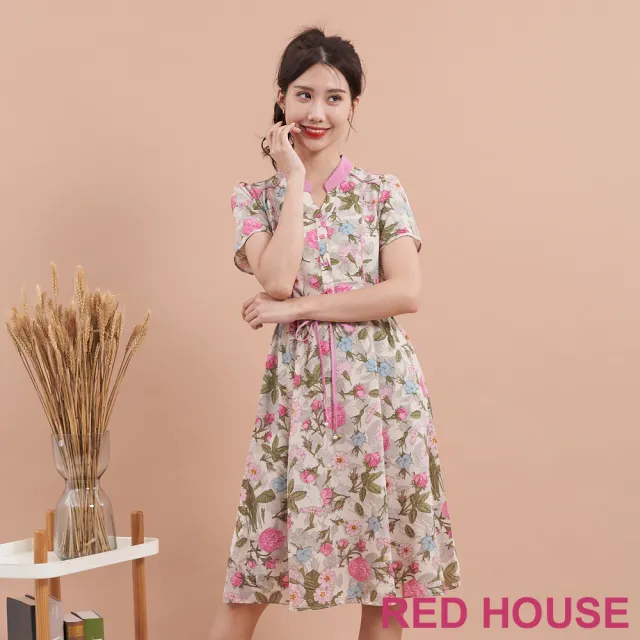 【RED HOUSE 蕾赫斯】浪漫亮眼花朵印花洋裝(粉色)