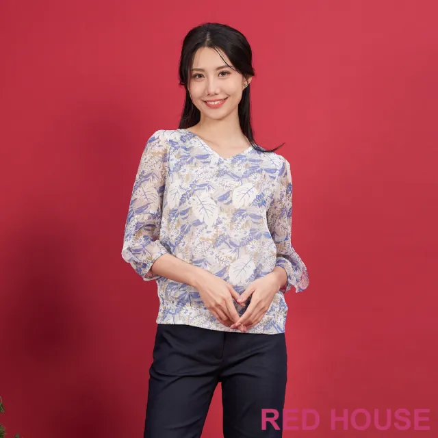 【RED HOUSE 蕾赫斯】清新花草雪紡印花上衣(共2色)