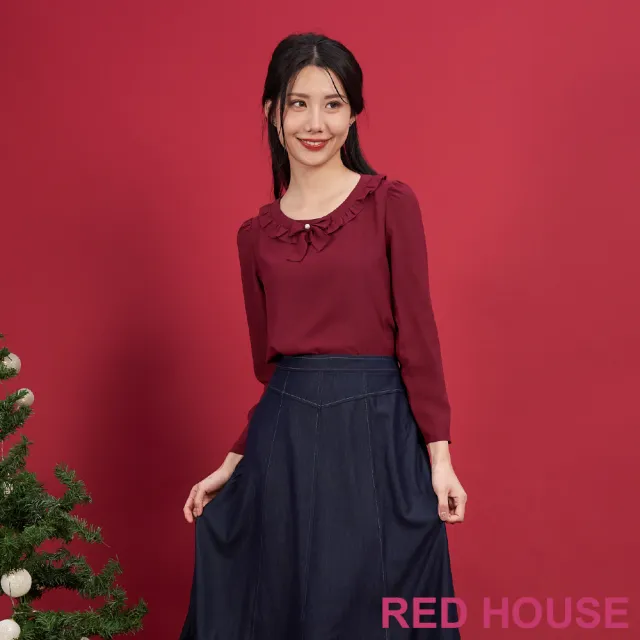 【RED HOUSE 蕾赫斯】甜美荷葉領雪紡上衣(共2色)