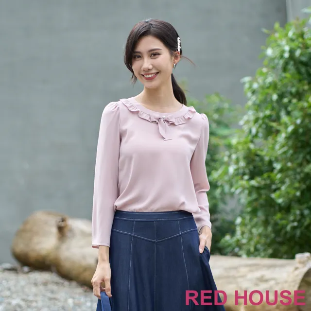 【RED HOUSE 蕾赫斯】甜美荷葉領雪紡上衣(共2色)