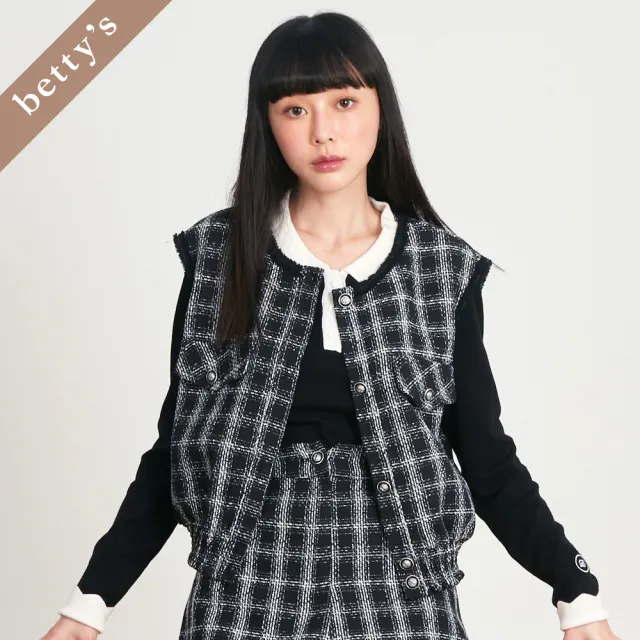【betty’s 貝蒂思】出清品 小香風多彩織紋鬚邊背心(黑色)