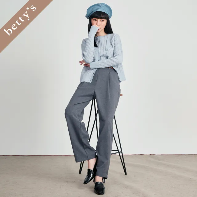 【betty’s 貝蒂思】出清品  格子壓紋針織開襟上衣(淺藍)