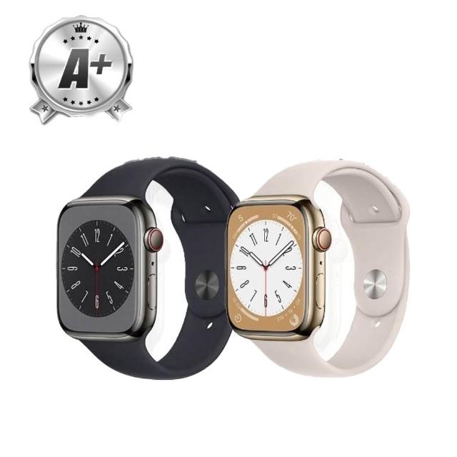 【Apple】不鏽鋼A+級福利品 Apple Watch S8 GPS版 45mm(不鏽鋼金屬錶殼搭配運動型錶帶) 金色