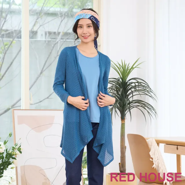 【RED HOUSE 蕾赫斯】不規則設計鏤空開襟罩衫(藍色)