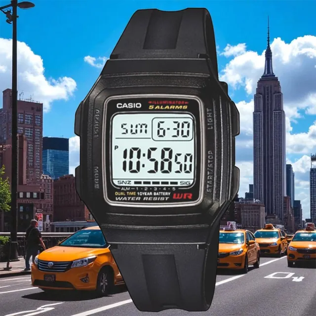 【CASIO 卡西歐】F-201WA-1A 當兵 休閒 輕薄舒適電子錶(經典潮流 錶徑約3.4公分)