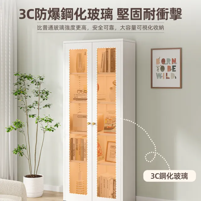 【慢慢家居】專人組裝-雙門款全碳鋼超耐重現代簡約收納櫃展示櫃書櫃(鐵藝收納櫃 儲物櫃 鋼化玻璃櫃門)