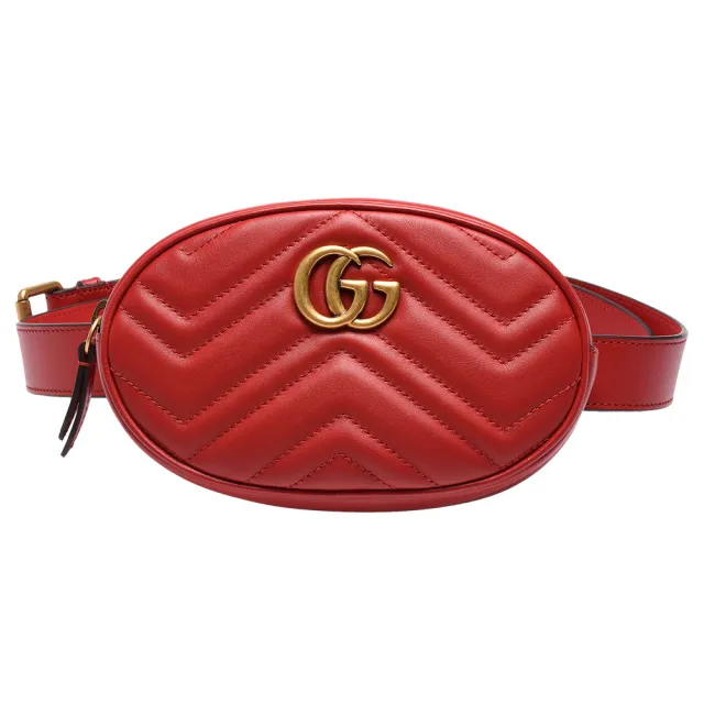【GUCCI 古馳】Marmont系列仿舊金色LOGO 山字車紋牛皮拉鍊手拿/腰/斜背包(芙蓉紅476434-DSVRT-6433)（其他規格）