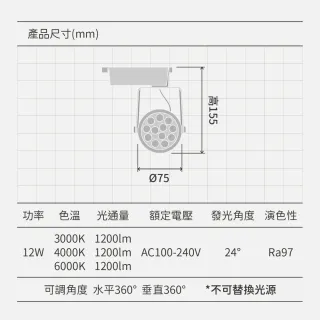 【金亮】4入組｜12W AR70軌道燈 可調角度 全光譜 散熱佳(冷鍛式、聚光、家庭、商用、可旋轉)