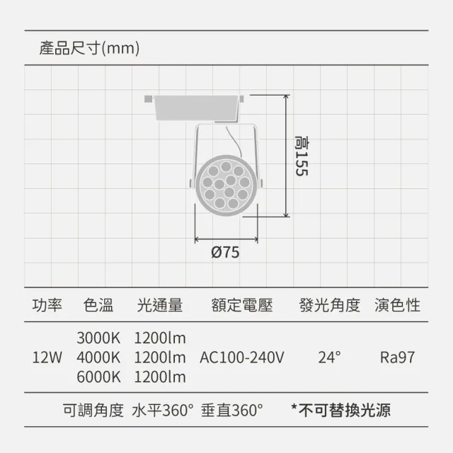 【金亮】4入組｜12W AR70軌道燈 可調角度 全光譜 散熱佳(冷鍛式、聚光、家庭、商用、可旋轉)