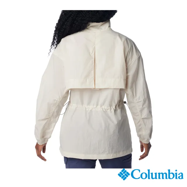 【Columbia 哥倫比亞】女款-防潑水半開襟風衣外套Paracutie™-淺卡其(UWR67170HI/IS)