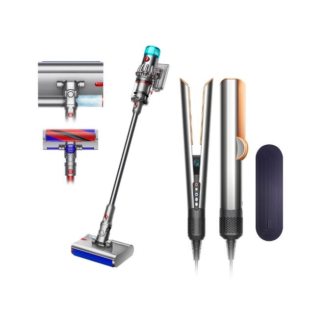 【dyson 戴森】V12s乾溼全能洗地吸塵器 + HT01二合一吹風直髮器(銀銅色)(超值組)買一送一