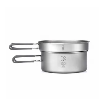 【Keith】鎧斯鈦兩件式套鍋 1250ml / Ti6017(環保鍋具 純鈦套鍋 露營折疊鍋 輕量化餐具 登山兩件套鍋)