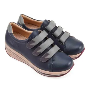 【A.S.O 阿瘦集團】A.S.O 超能力系列-氣墊魔鬼氈條帶雙色拼接真皮休閒鞋(女鞋_藍色)