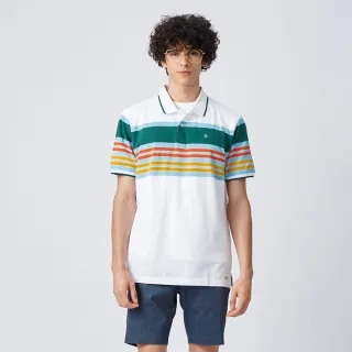 【JOHN HENRY】VINTAGE條紋配色POLO衫-白色