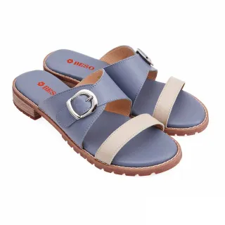 【A.S.O 阿瘦集團】BESO 芯軟Q系列-質感牛皮跳色大圓楦低跟拖鞋(女鞋_藍色)