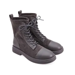 【A.S.O 阿瘦集團】BESO LITE WALK 系列-率性穿搭牛皮拼接彈力布中筒軍靴(女鞋_灰色)