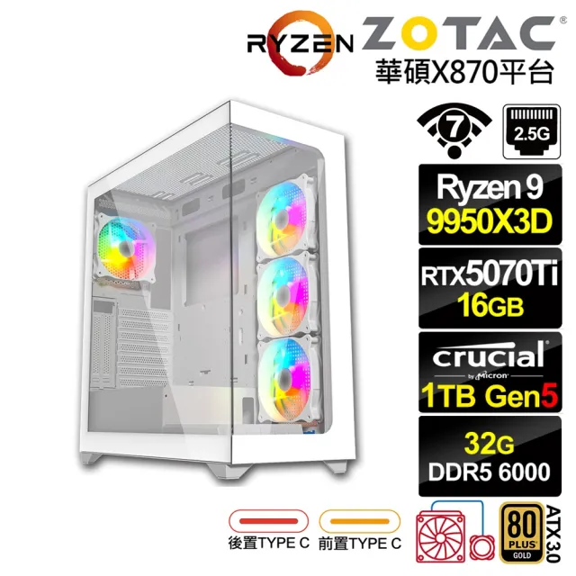 【NVIDIA】R9十六核GeForce RTX 5070 TI{小熊座LBEC}水冷電競電腦(R9 9950X3D/華碩X870/32G D5/1TB/WIFI)