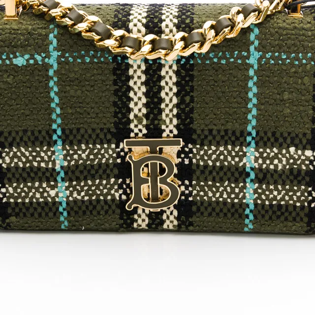 【BURBERRY 巴寶莉】Mini Lola格紋圈紗 斜背包(橄欖綠混色)