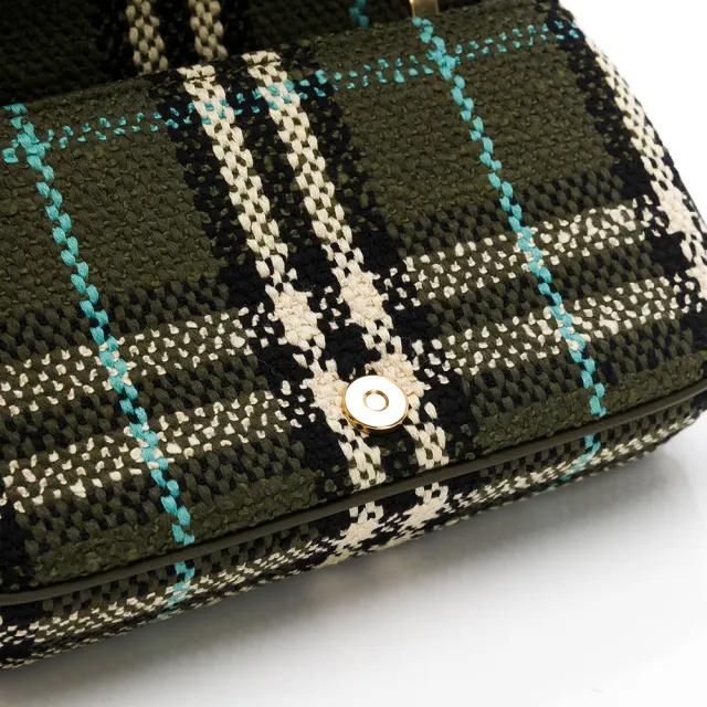 【BURBERRY 巴寶莉】Mini Lola格紋圈紗 斜背包(橄欖綠混色)
