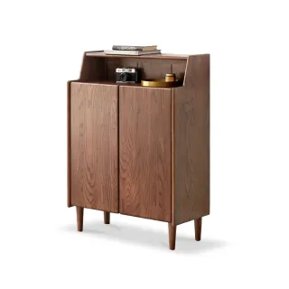 【hoi! 好好生活】預購60天★YW柏林橡木實木雙門雙層置物鞋櫃0.8M 胡桃木色 H83L03