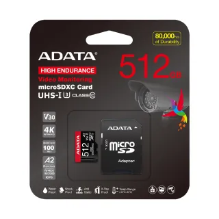 【ADATA 威剛】高耐用 microSDXC UHS-I U3 A2 V30 512G監控記憶卡(附轉卡)