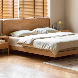 【hoi! 好好生活】YW雲野橡木懸浮雙人床架150x190 原木色