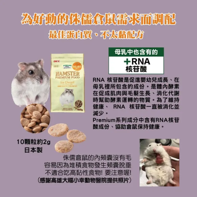 【GEX】優質蛋白質主食RNA配方 黃金鼠/迷你倉鼠 400g(倉鼠飼料、黃金鼠飼料、鼠主食、熊鼠、波利鼠)