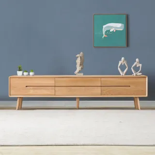 【hoi! 好好生活】源氏木語橡木實木原木色三抽電視櫃1.8M W2035(特價品)