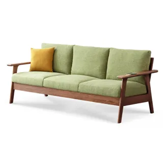 【hoi! 好好生活】預購60天★YW柏林寬扶手橡木實木仿棉三人沙發2M 胡桃色+果綠色 C195