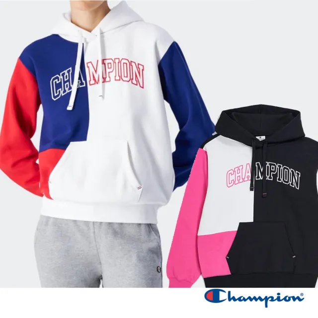 【Champion】官方直營 女款-LEGACY 色塊拼接LOGO印花連帽TEE-2色(116742-歐規)