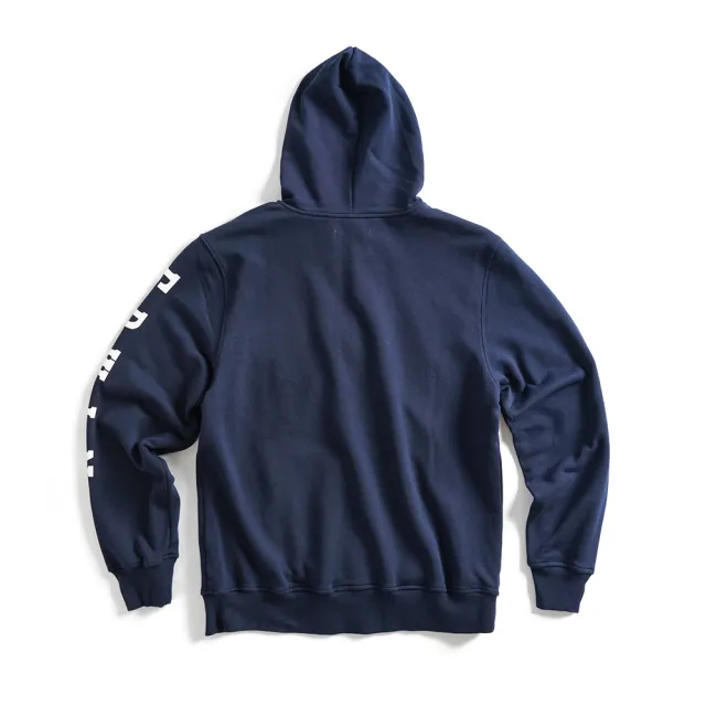 【EDWIN】男裝 網路獨家↘率性左袖LOGO連帽拉T外套(丈青色)