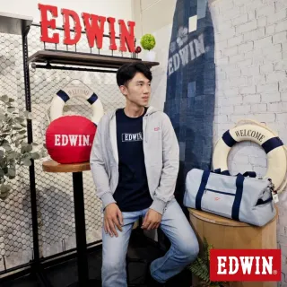 【EDWIN】男裝 網路獨家↘率性風格LOGO連帽拉T外套(麻灰色)