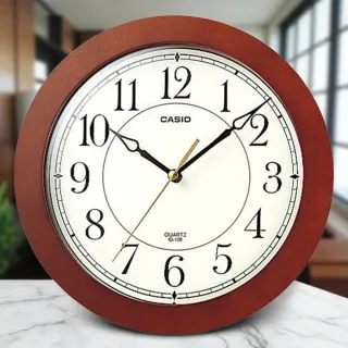 【CASIO 卡西歐】IQ-126-5 實木邊框掛鐘(靜音順滑秒針 直徑26公分)